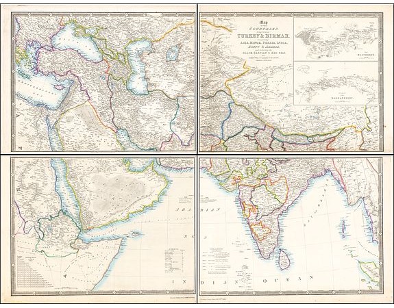 WYLDT, J. -  Map of the Countries lying between Turkey & Birmah, Comprising Asia Minor, Persia, India, Egypt & Arabia, and including the Black, Caspian & Red Seas . . . . 1841