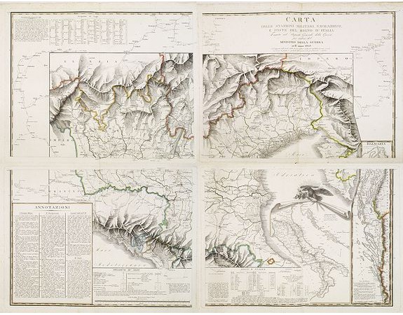 DEPOSITO GENERALE DELLA GUERRA. -  Carta delle stazioni militari, navigazione e poste del Regno d'Italia.