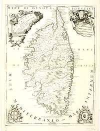 CORONELLI, V.M. - Isola di Corsica, Dedicata all' Em;mo e Rmo: Principe, il Sr. Cardinale Carpegna, Vicario di Sua Santita. Dal Cosmografo Coronelli.