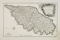 FRANCOIS / LATTRE, Jean. - Carte particulière de L'isle de Corse Divisée par ses Provinces ou Juridictions, et Fiefs. Levée sur les Lieux par les ordres de la République de Genes. Et corrigée par l'Auteur du Livre.